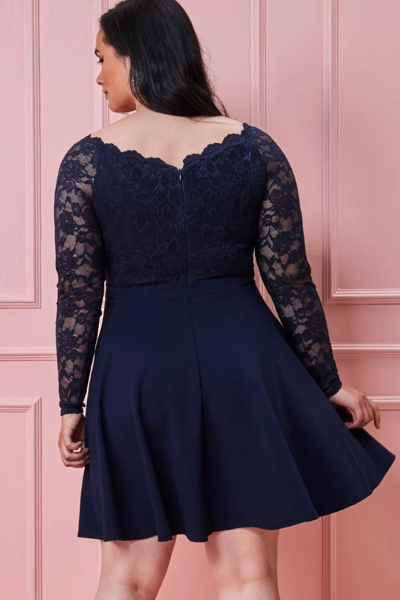 Mini Dresses^* Plus Off The Shoulder Lace Skater Dress Navy