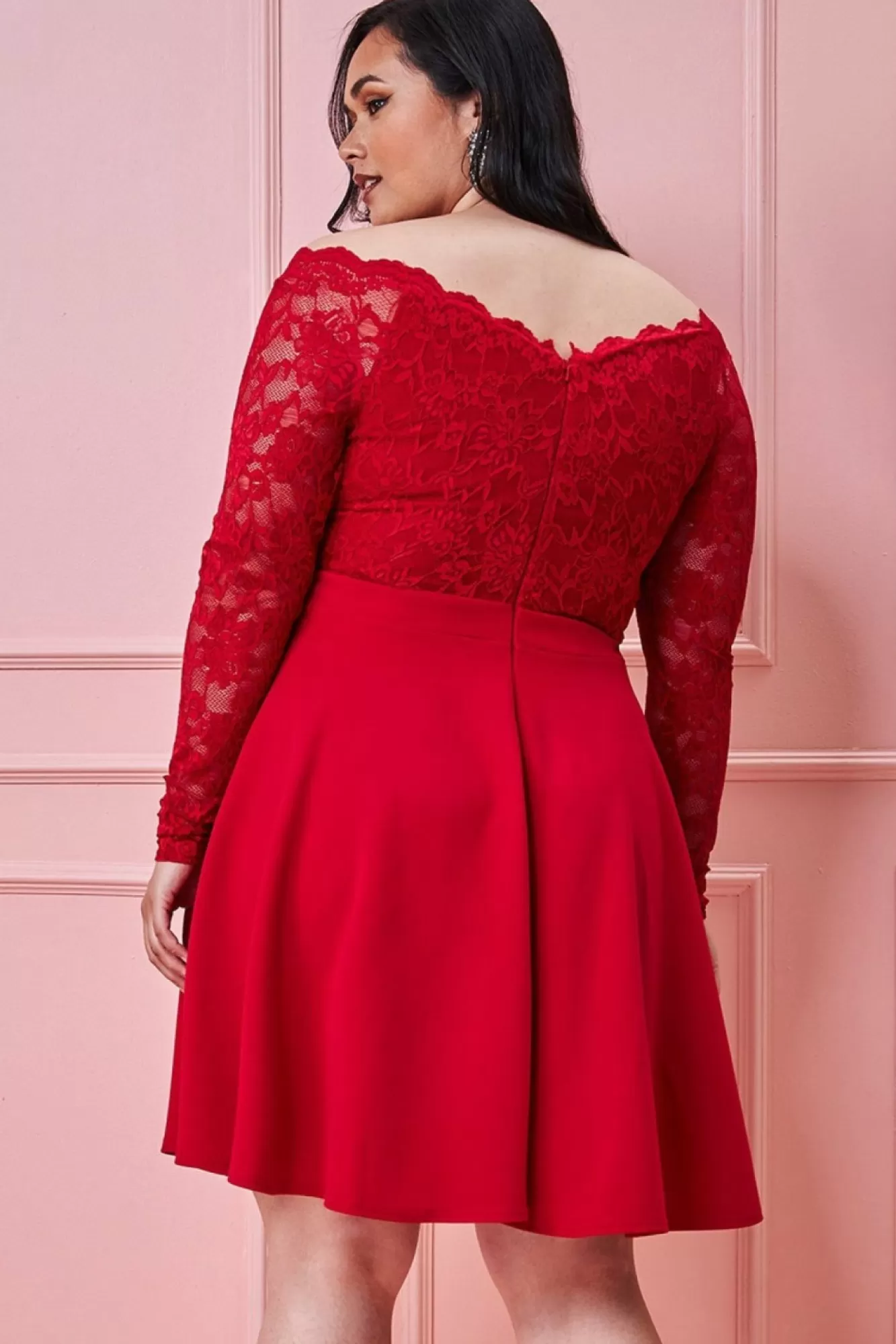 Mini Dresses^* Plus Off The Shoulder Lace Skater Dress Red