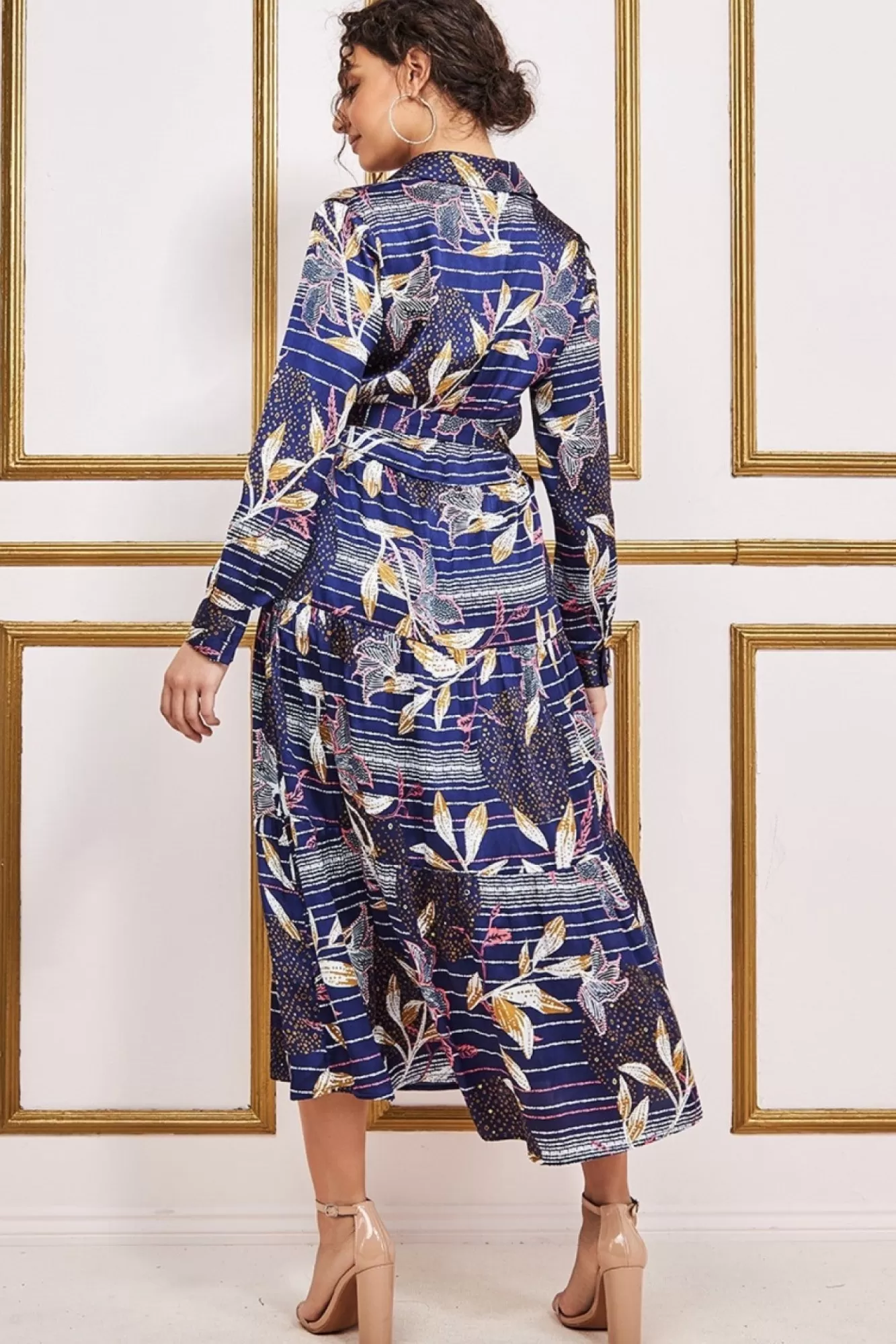 Midi Dresses^* Printed Tiered Shirt Midi Dress Navy