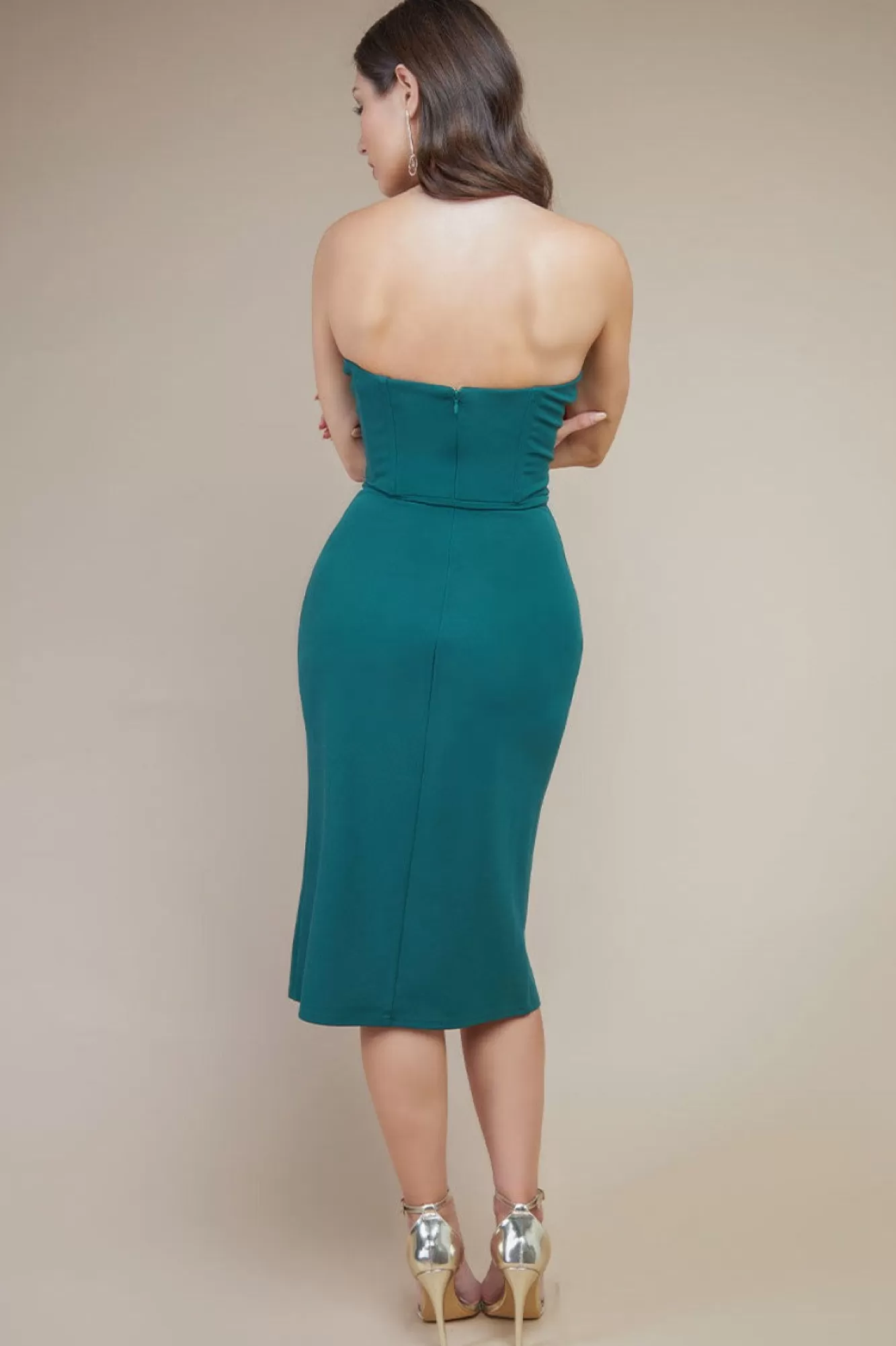 Midi Dresses^* Satin Collar Scuba Midi Dress Emerald Green