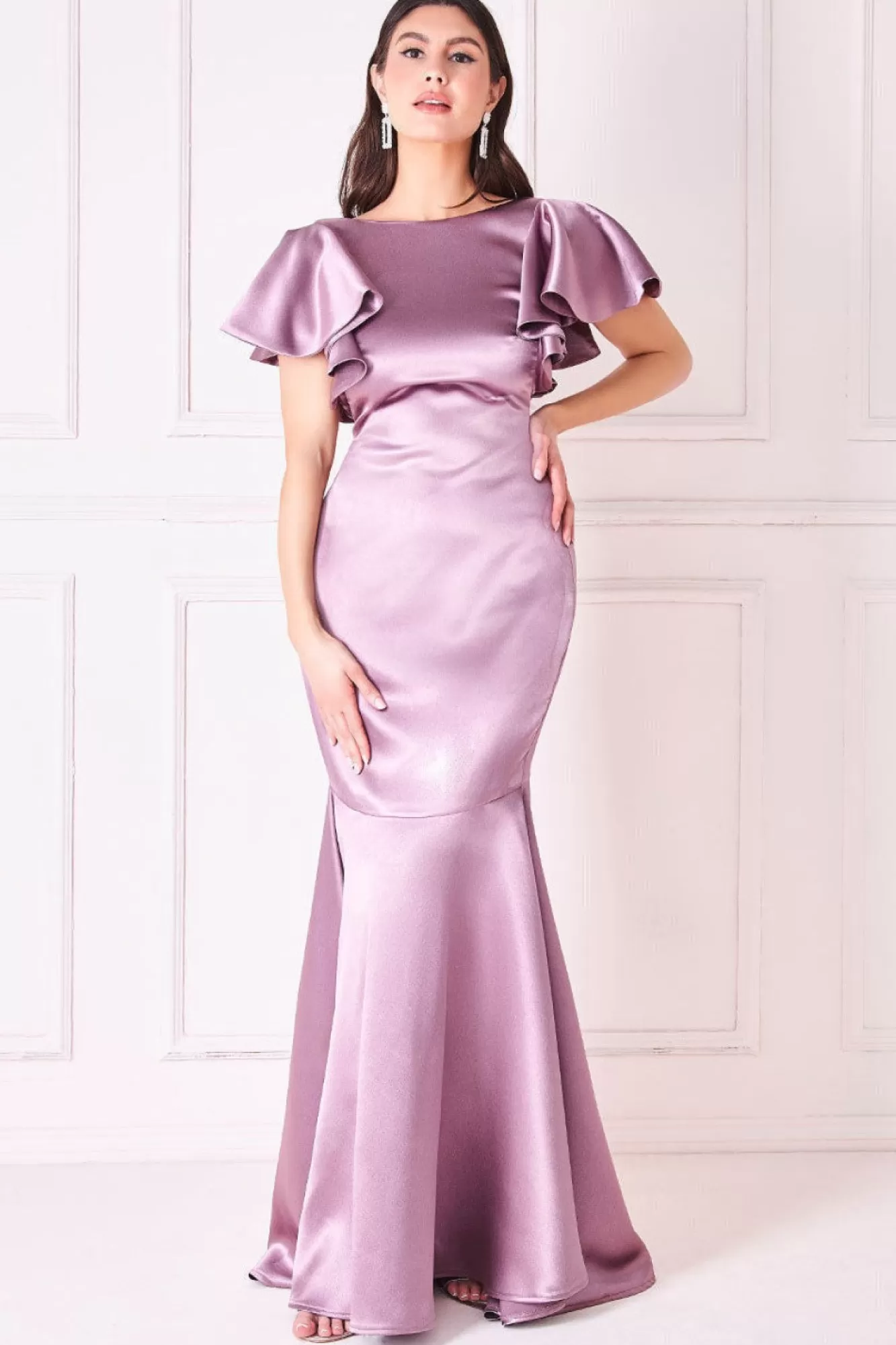 Maxi Dresses^* Satin Flutter Sleeve Mermaid Rosepink