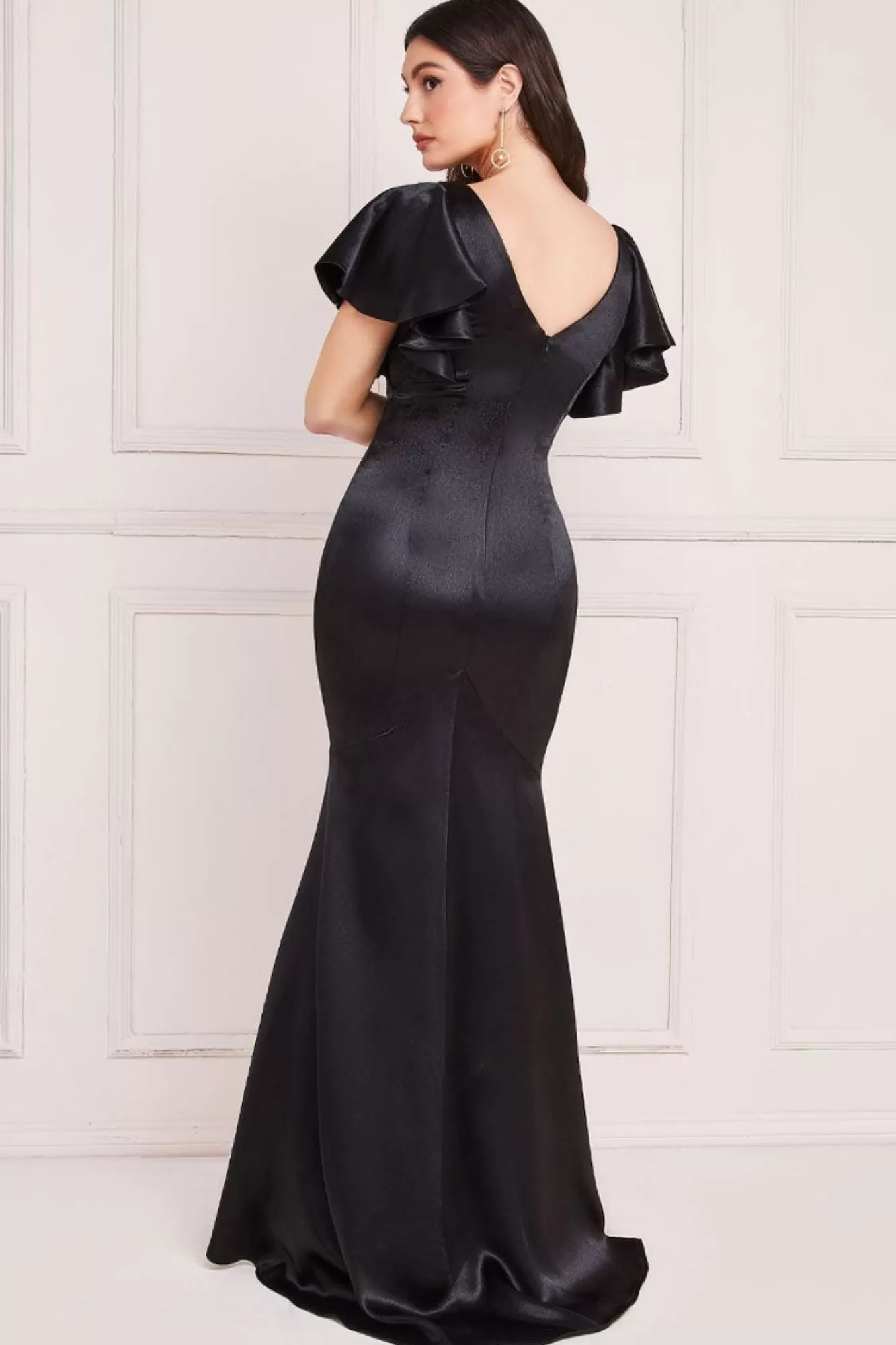 Maxi Dresses^* Satin Flutter Sleeve Mermaid Maxi Black