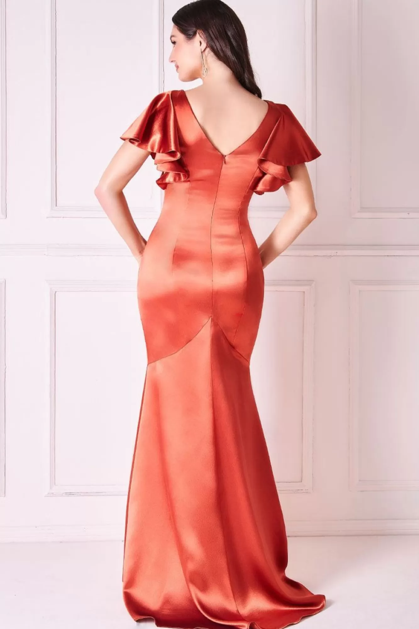 Maxi Dresses^* Satin Flutter Sleeve Mermaid Maxi Burntorange