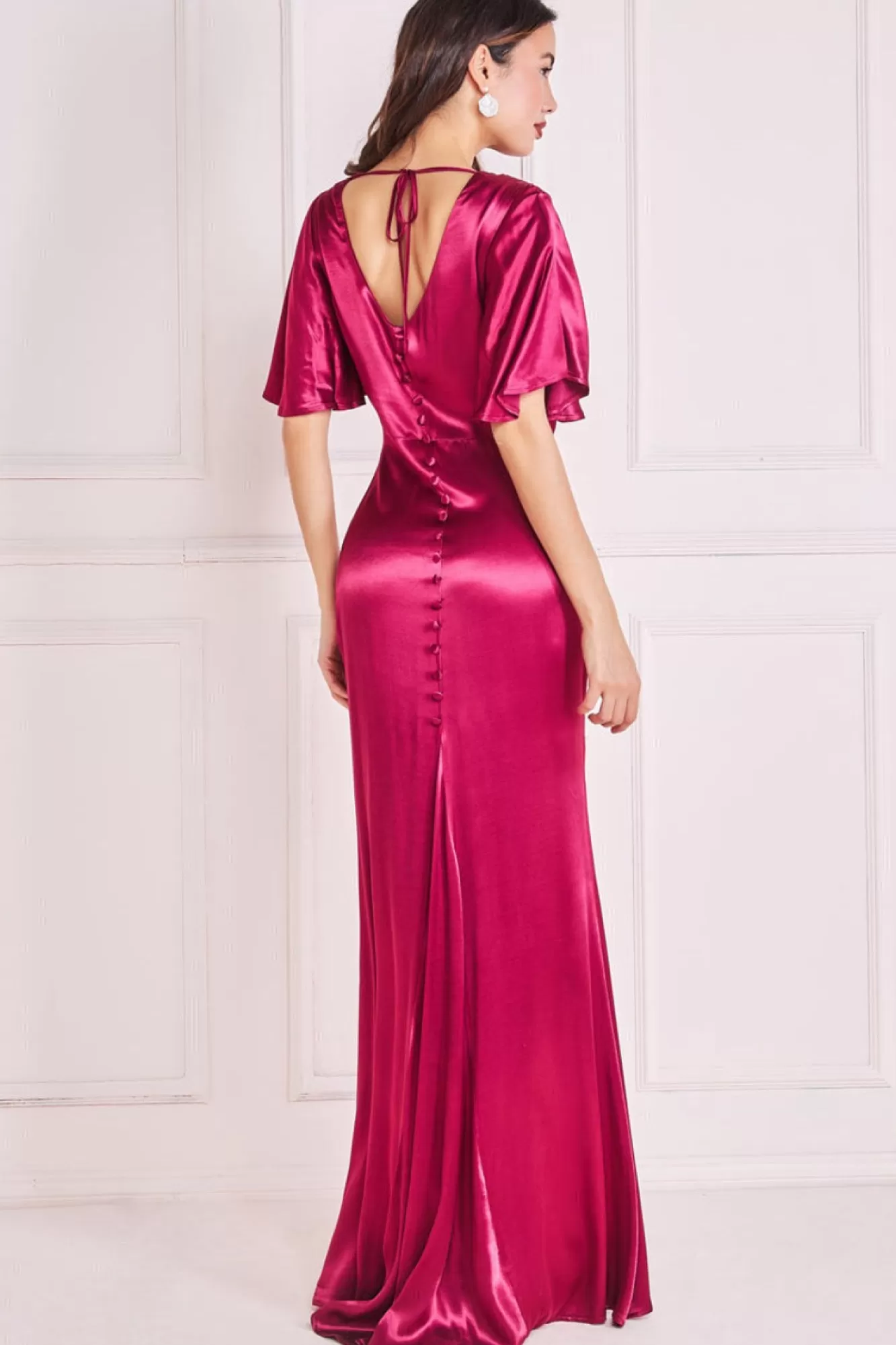 Maxi Dresses^* Satin Viscose Cowl Neck Maxi With Train Burgundy