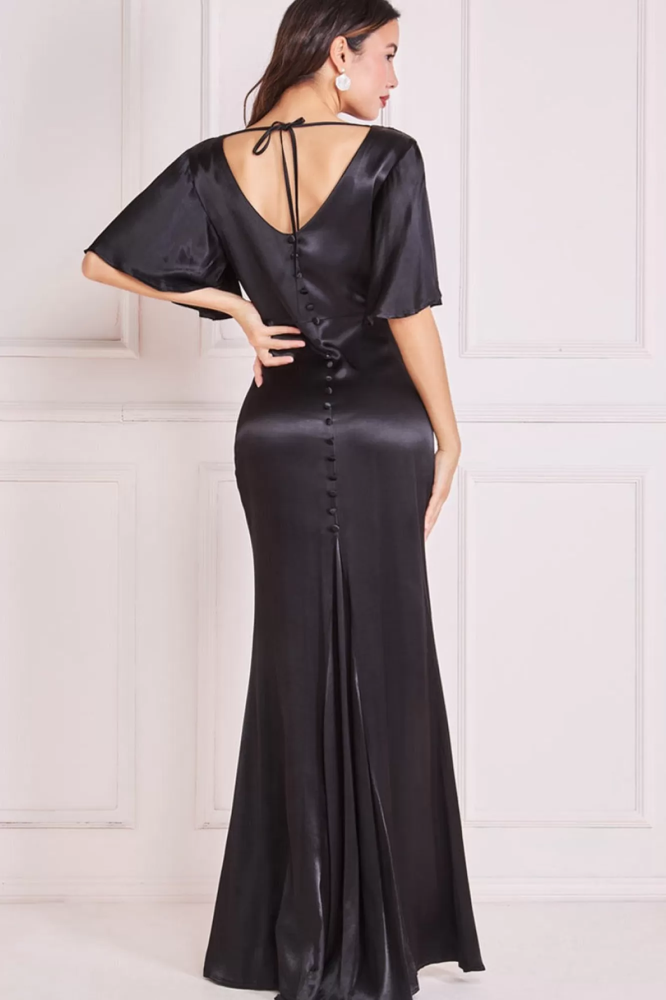 Maxi Dresses^* Satin Viscose Cowl Neck Maxi With Train Black