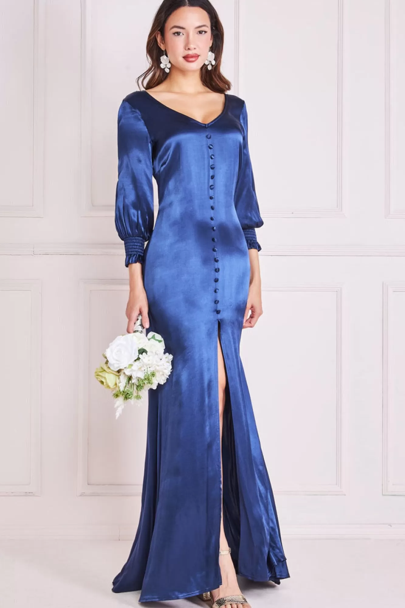 Maxi Dresses^* Satin Viscose Front Split Maxi Navy