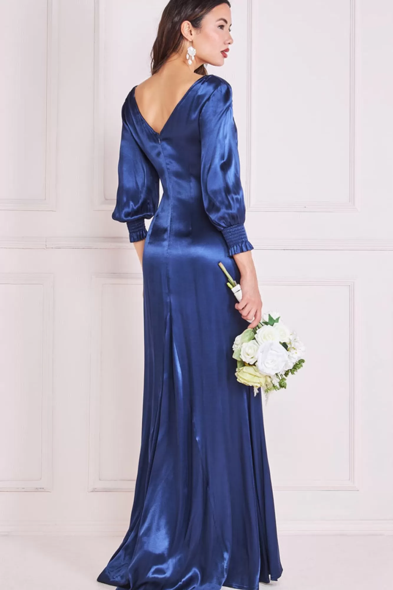 Maxi Dresses^* Satin Viscose Front Split Maxi Navy