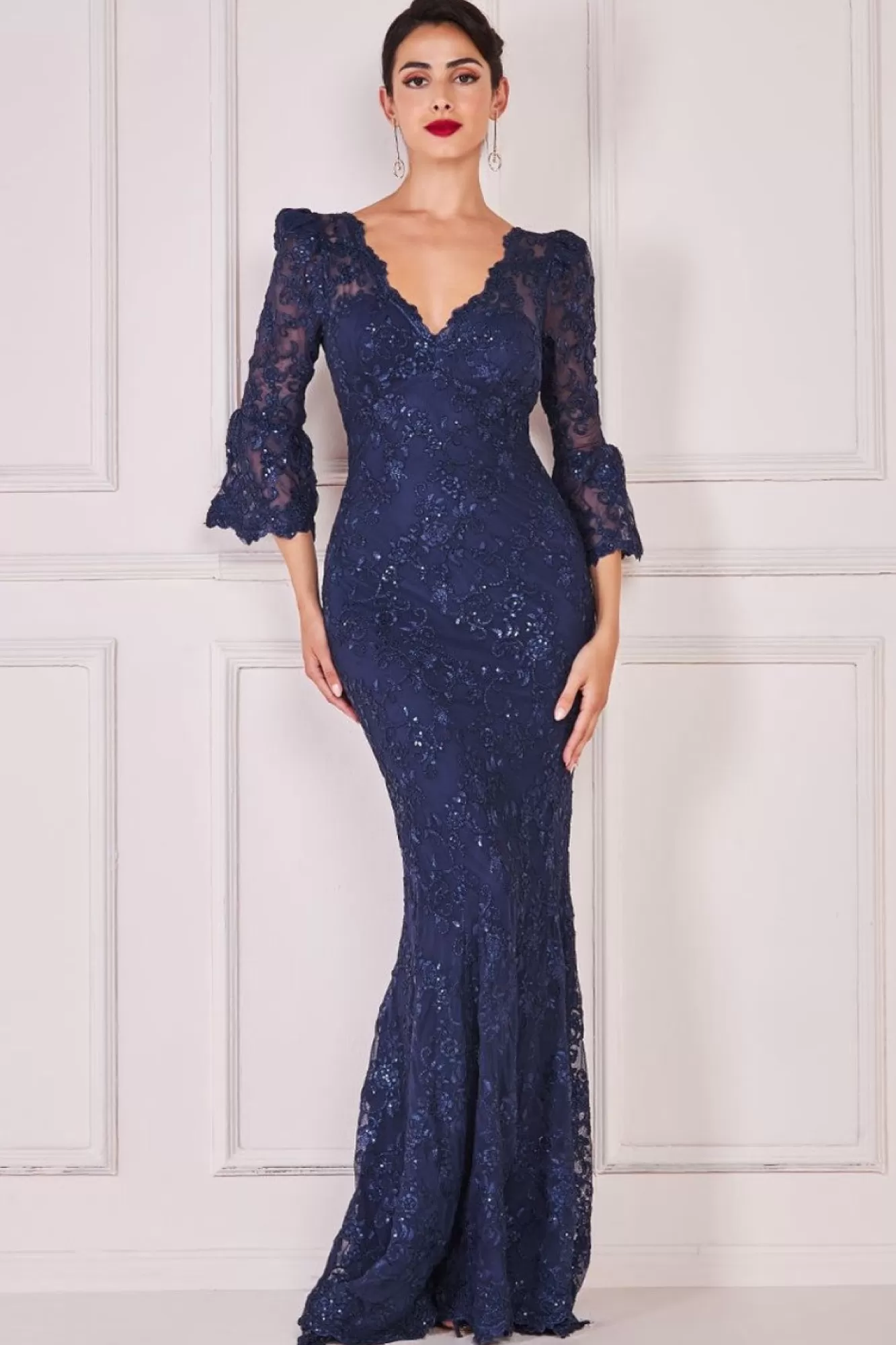 Maxi Dresses^* Scalloped Lace Maxi Dress Navy