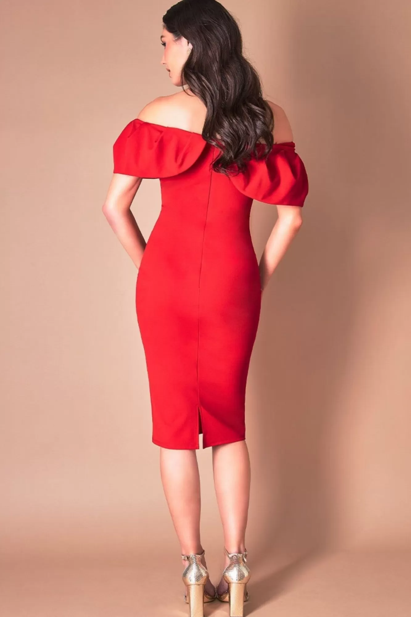Midi Dresses^* Scuba Crepe Pleated Bardot Midi Red