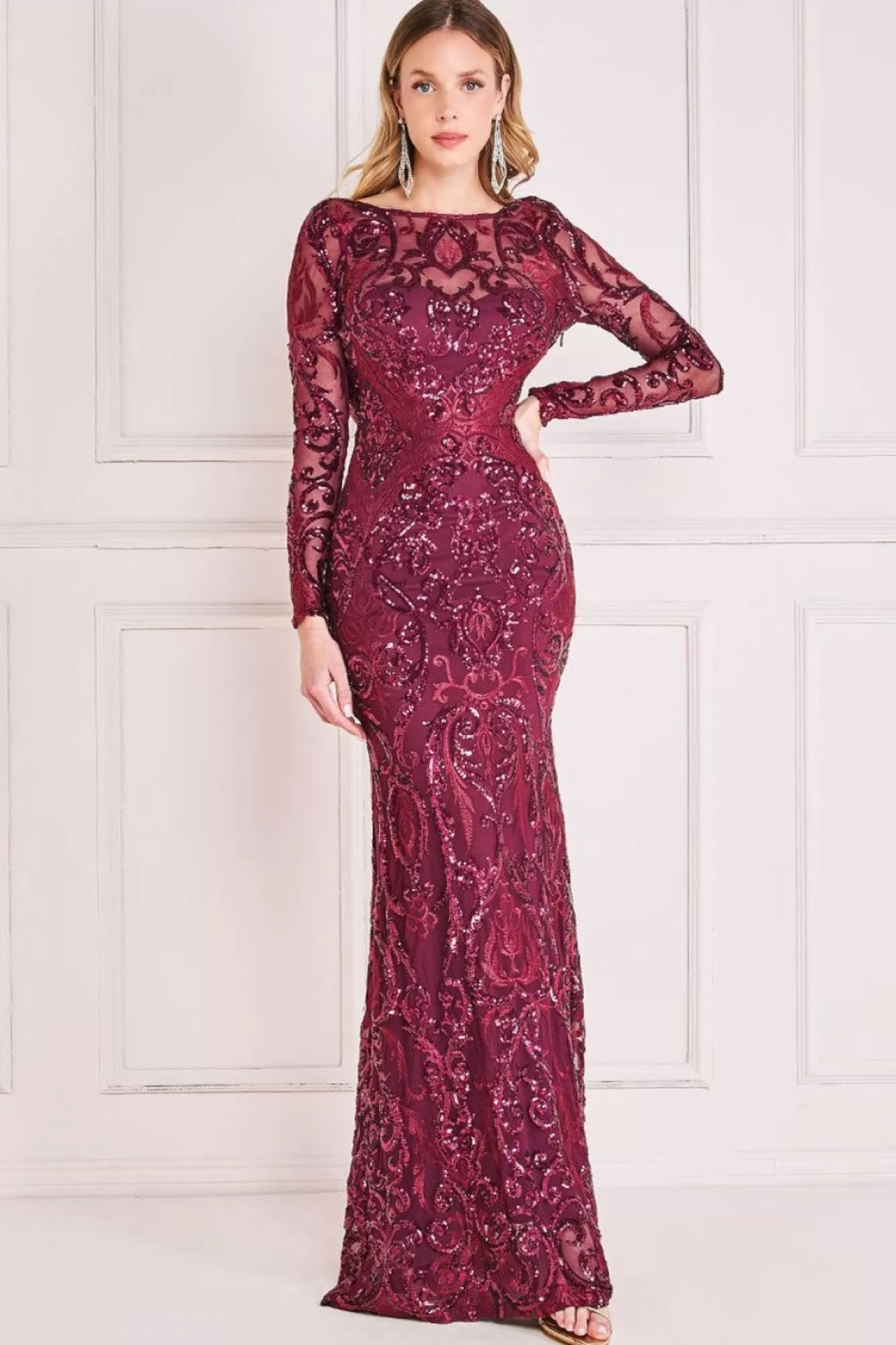 Maxi Dresses^* Sequin Cowl Back Maxi Burgundy