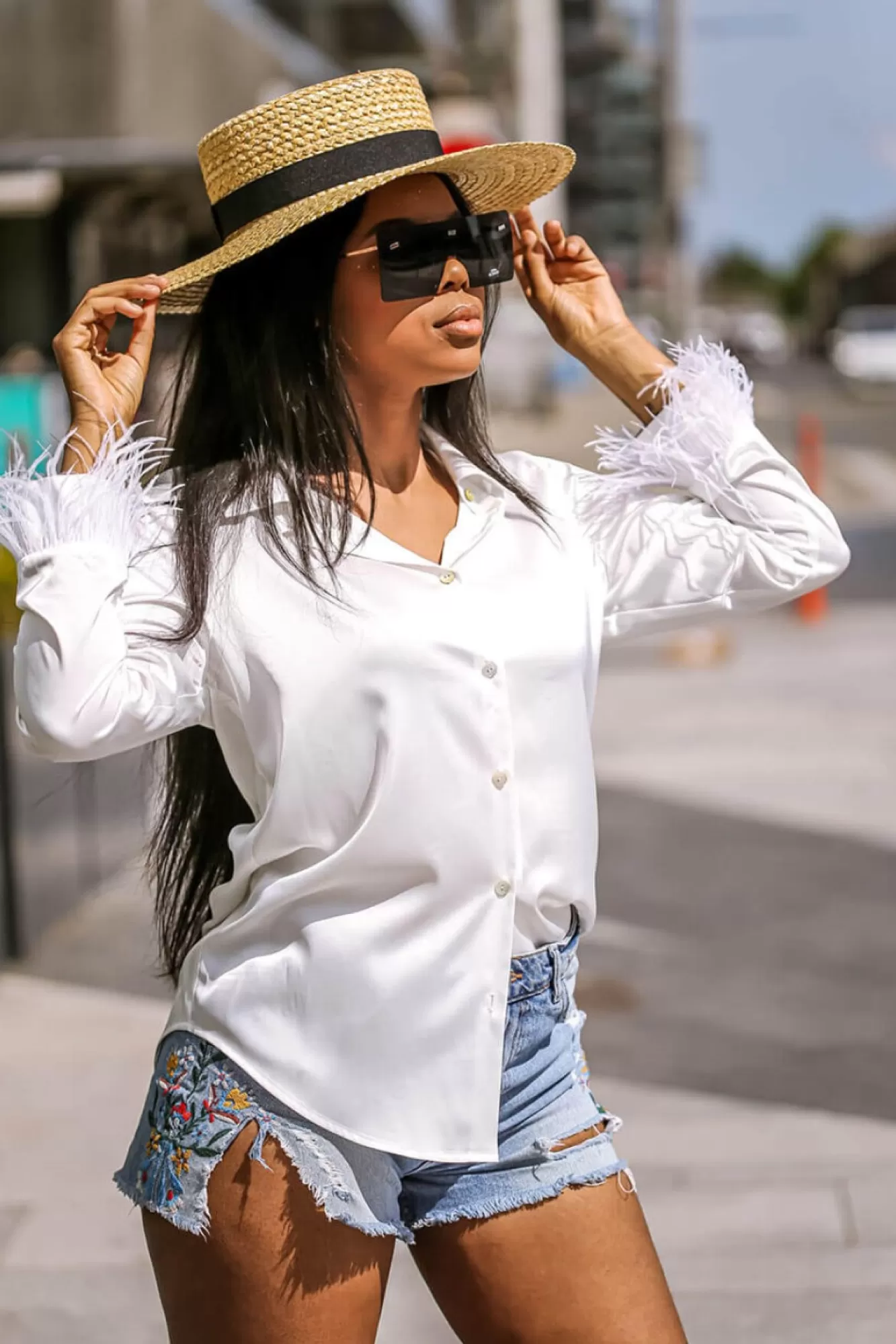 Blouses^SETSOFRAN London Faux Feather Trim Blouse White