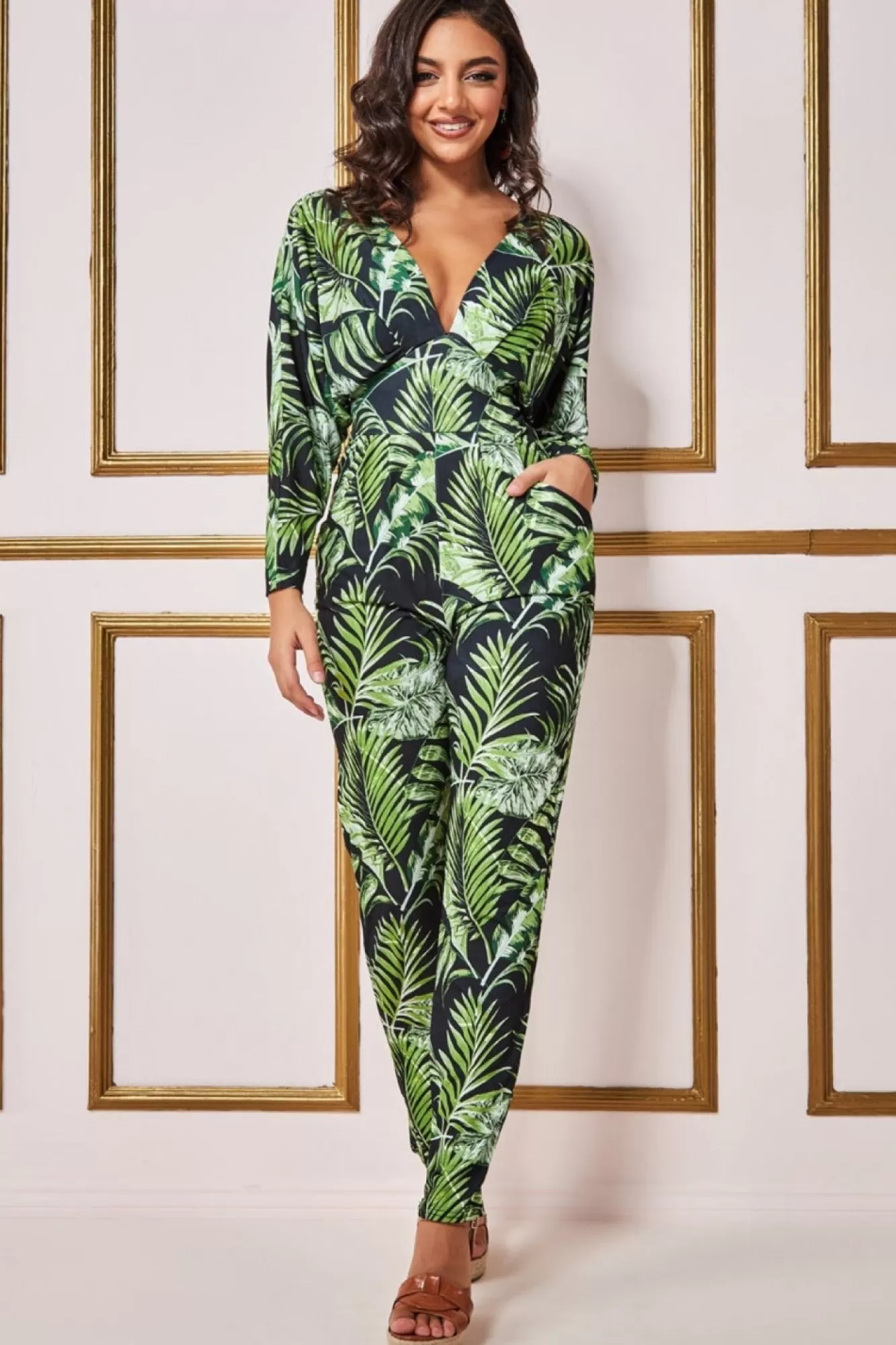 Jumpsuits^* Tropical Print Jumpsuit Green