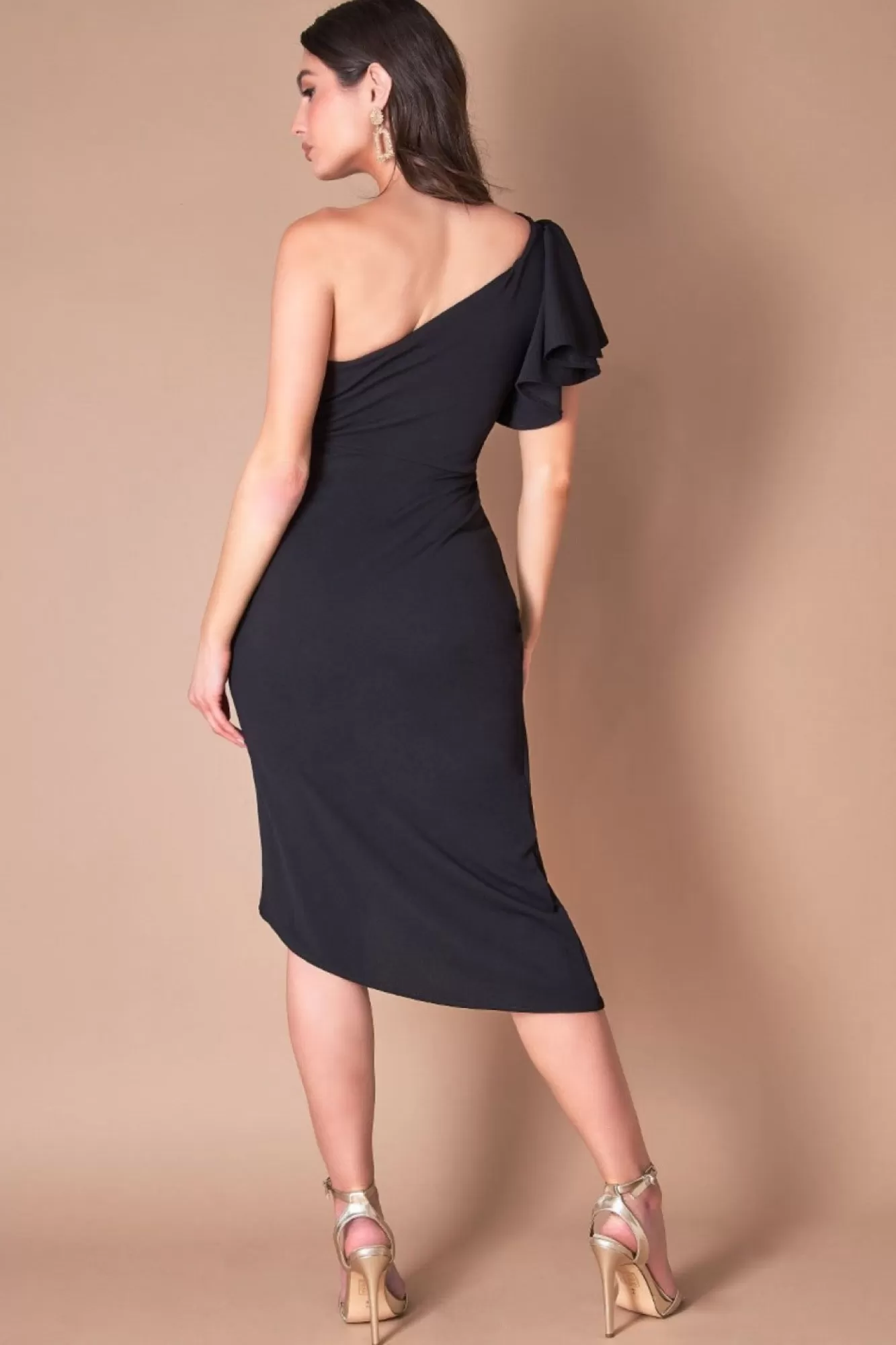 Midi Dresses^* Waterfall Sleeve Wrap Midi Dress Black