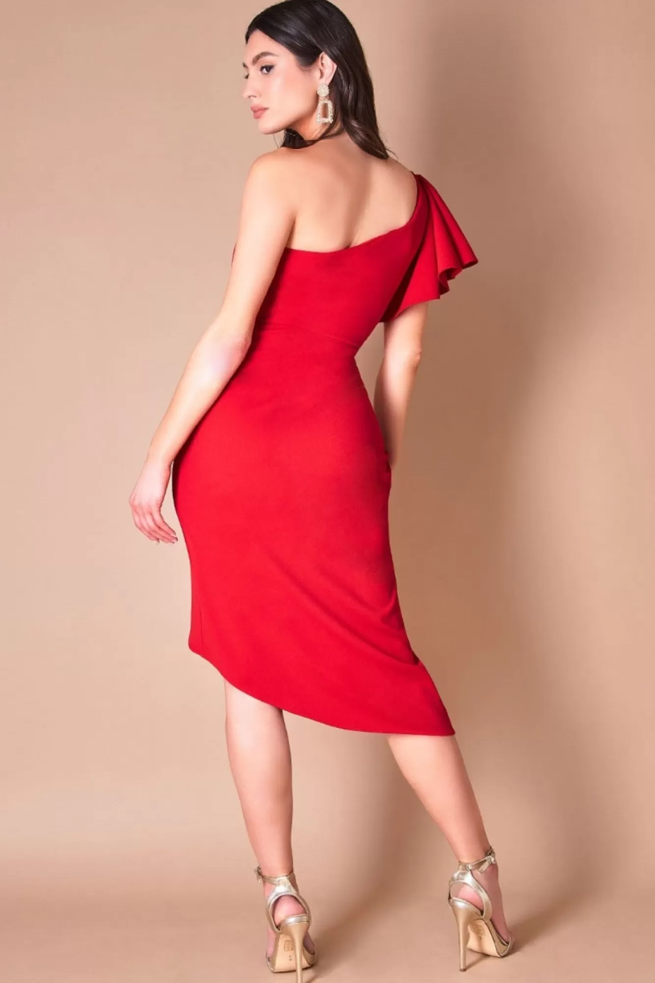 Midi Dresses^* Waterfall Sleeve Wrap Midi Dress Red