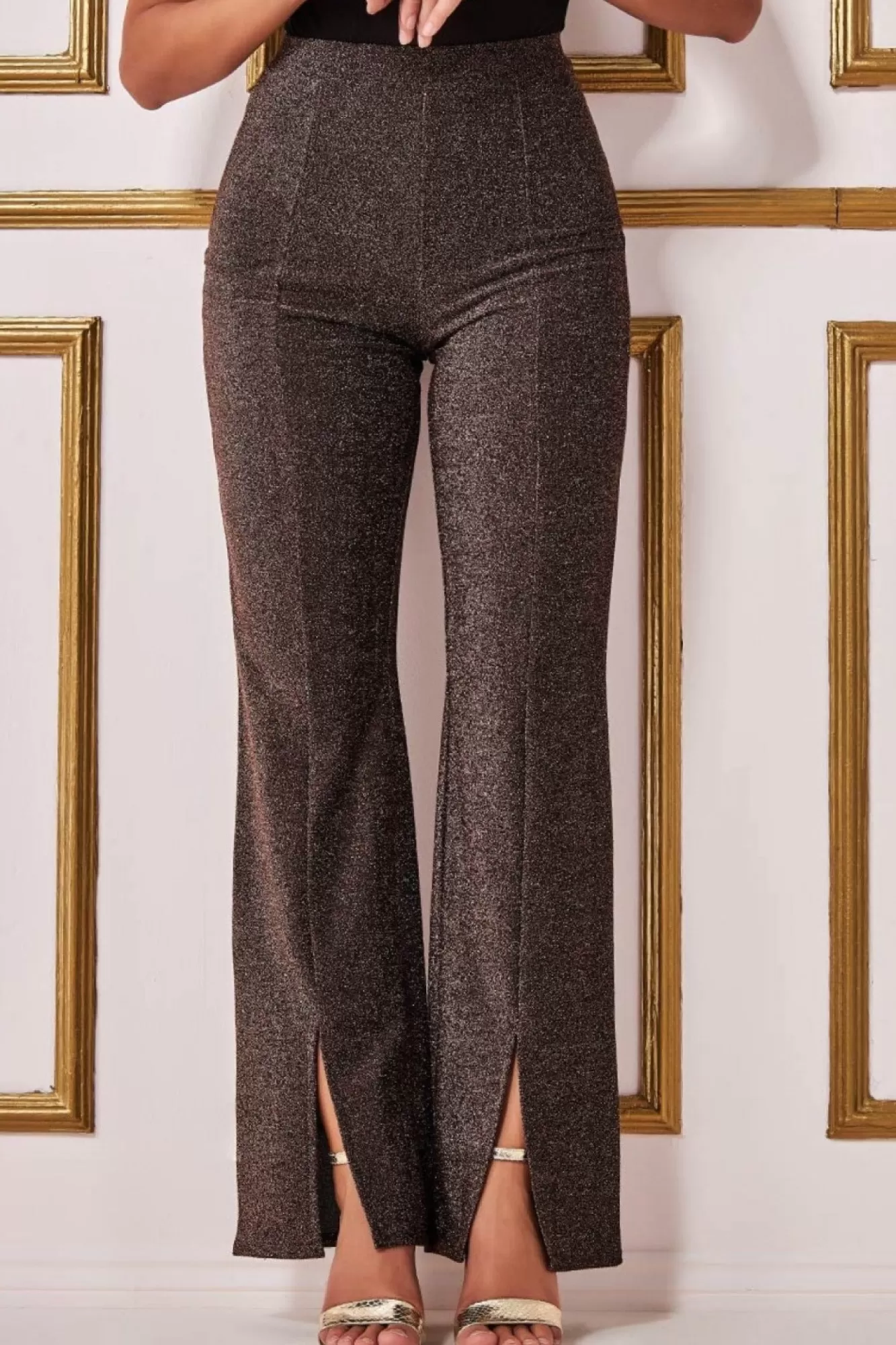 Trousers^* Wide Leg Lurex Trouser Bronze