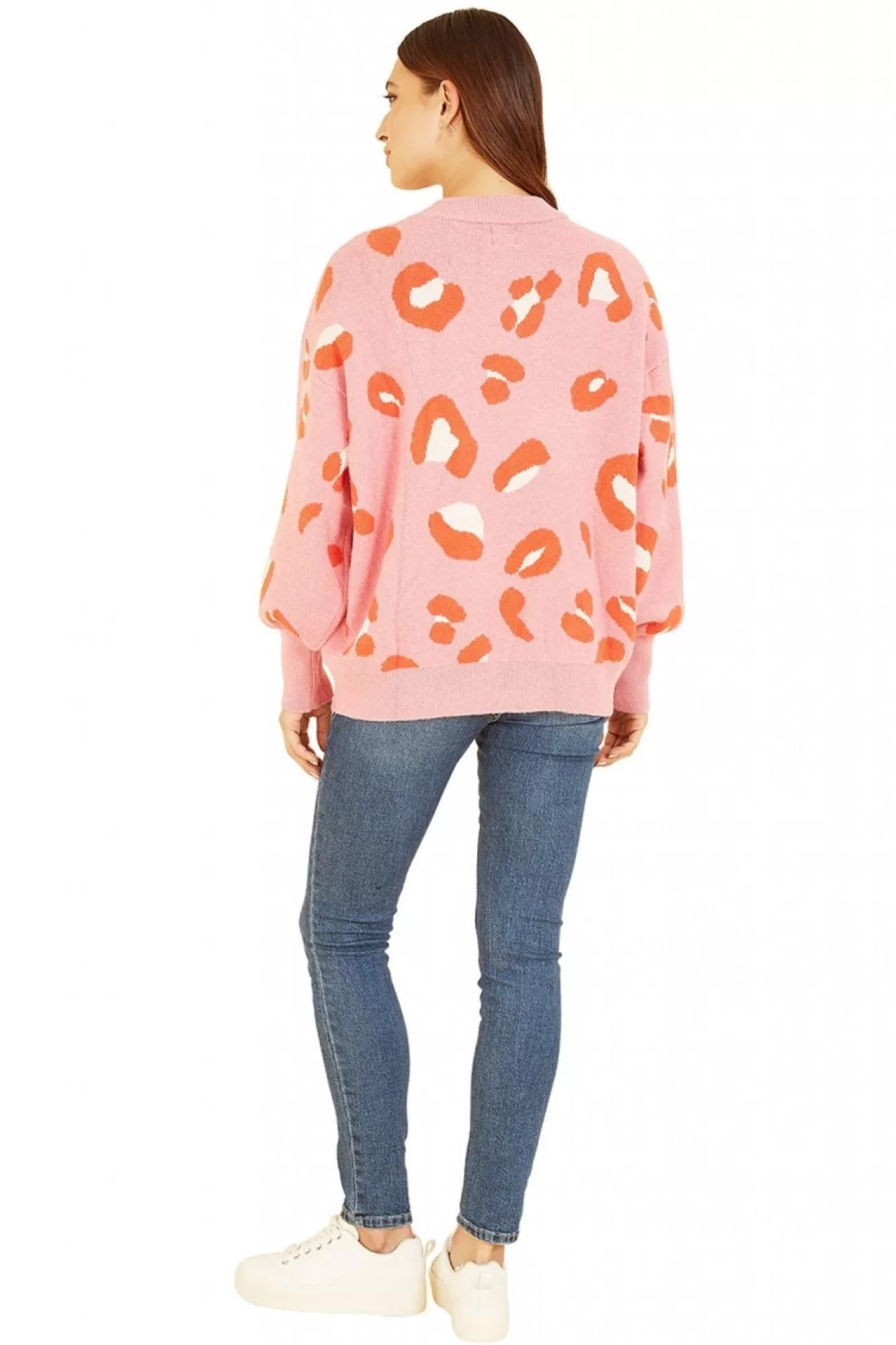 Jumpers^Yumi Abstract Animal Print Intarsia Relaxed Jumper Pink