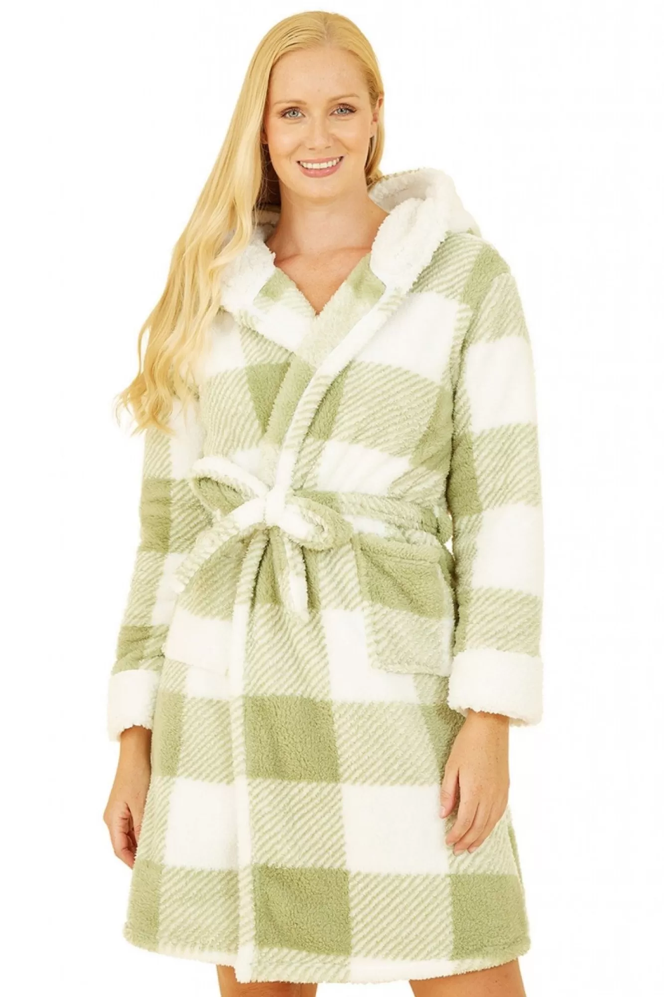 Loungewear & Sleepwear^Yumi Check Super Soft Dressing Gown Green