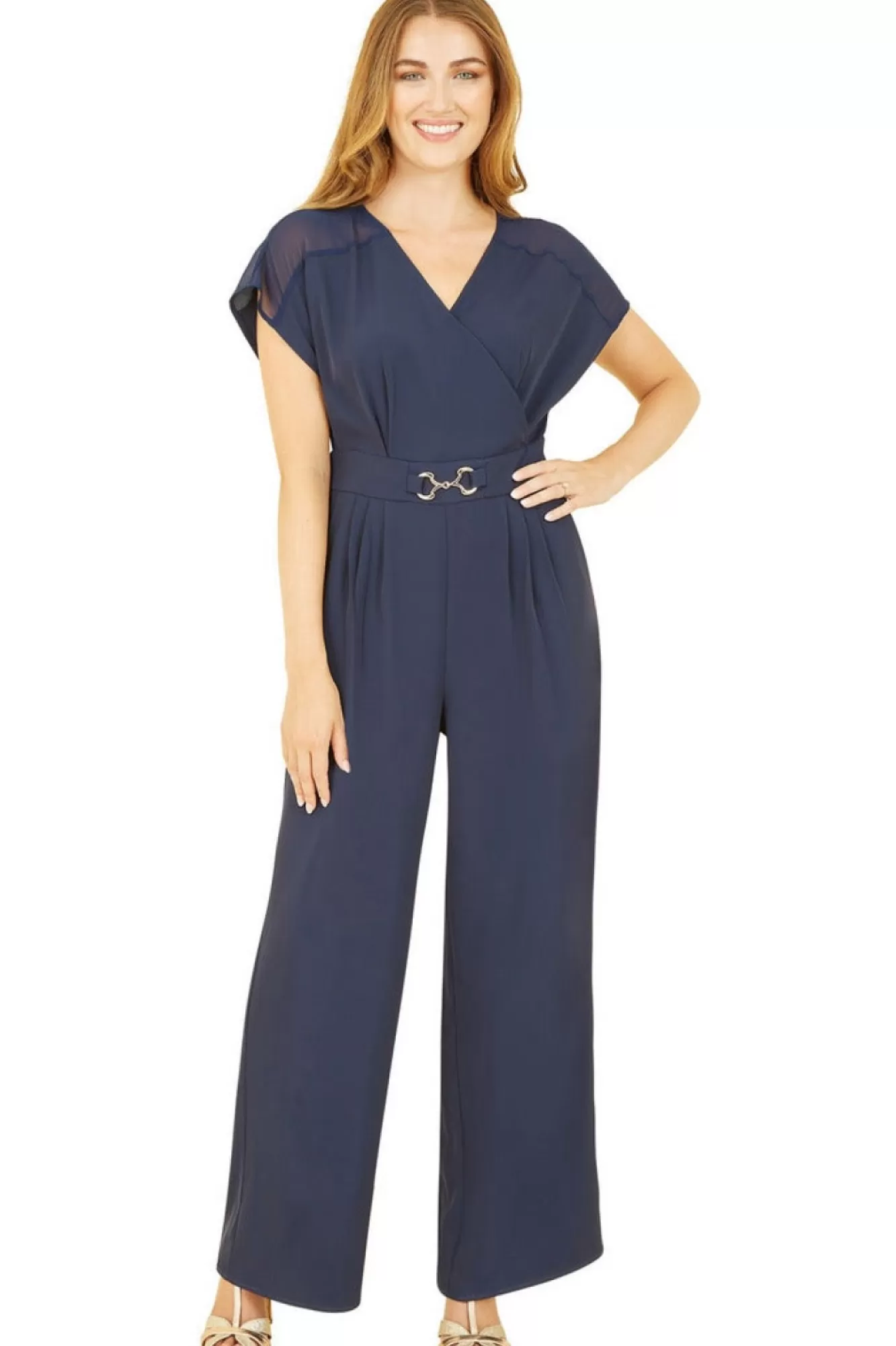 Jumpsuits^Yumi Navy Wrap Jumpsuit With Mesh Panel And Belt Detail Blue