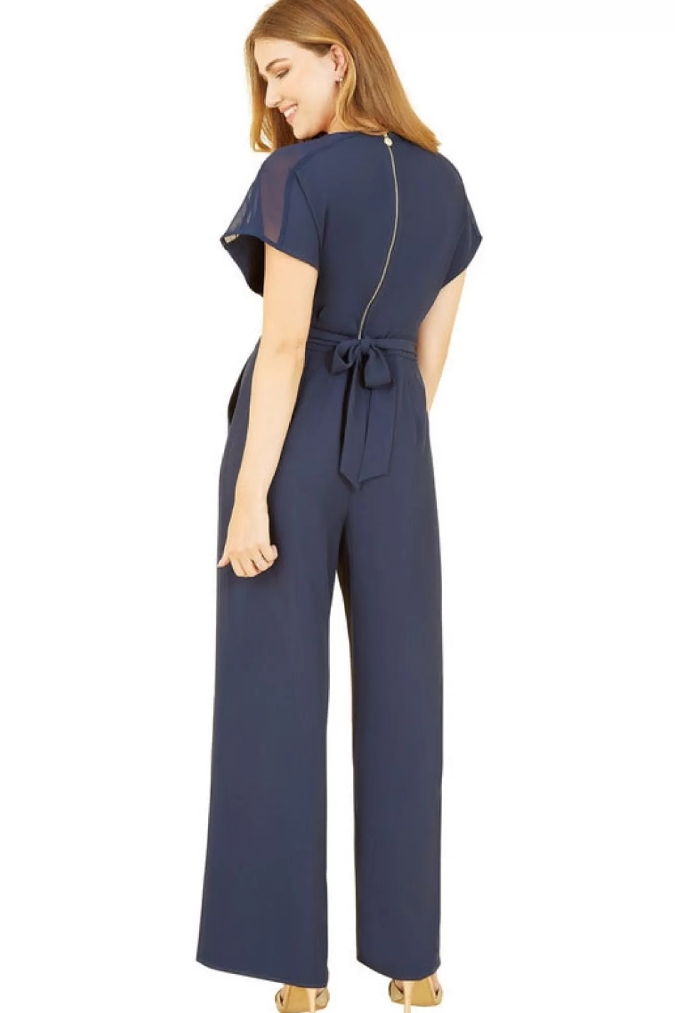 Jumpsuits^Yumi Navy Wrap Jumpsuit With Mesh Panel And Belt Detail Blue