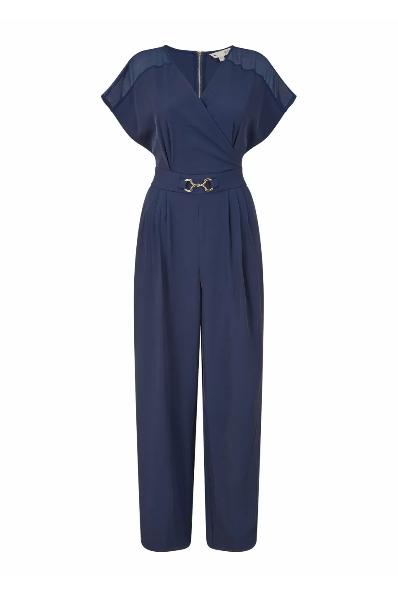 Jumpsuits^Yumi Navy Wrap Jumpsuit With Mesh Panel And Belt Detail Blue
