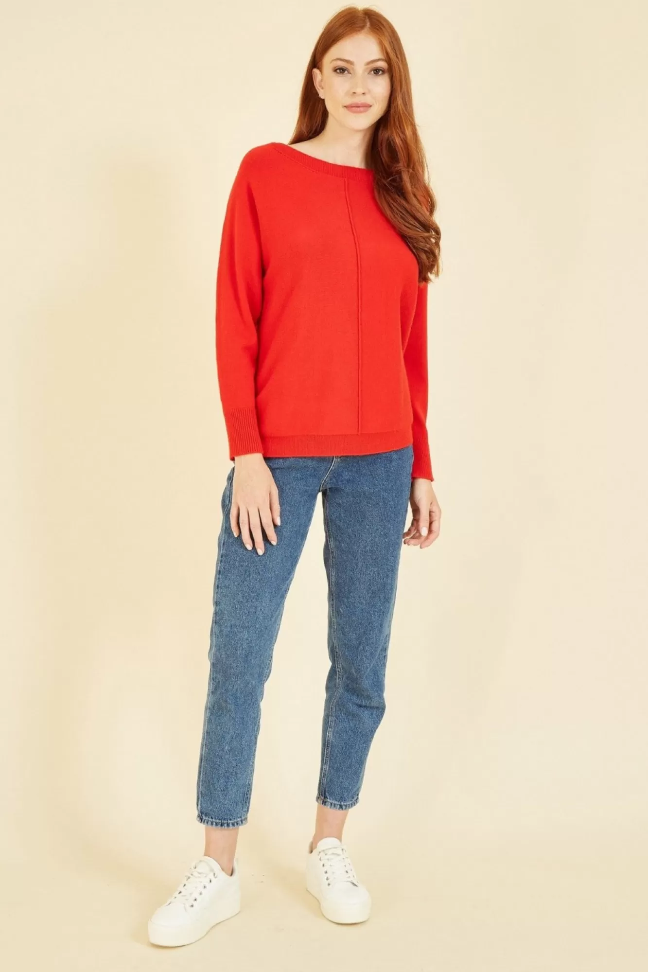 Jumpers^Yumi Relaxed Knitted Jumper Red