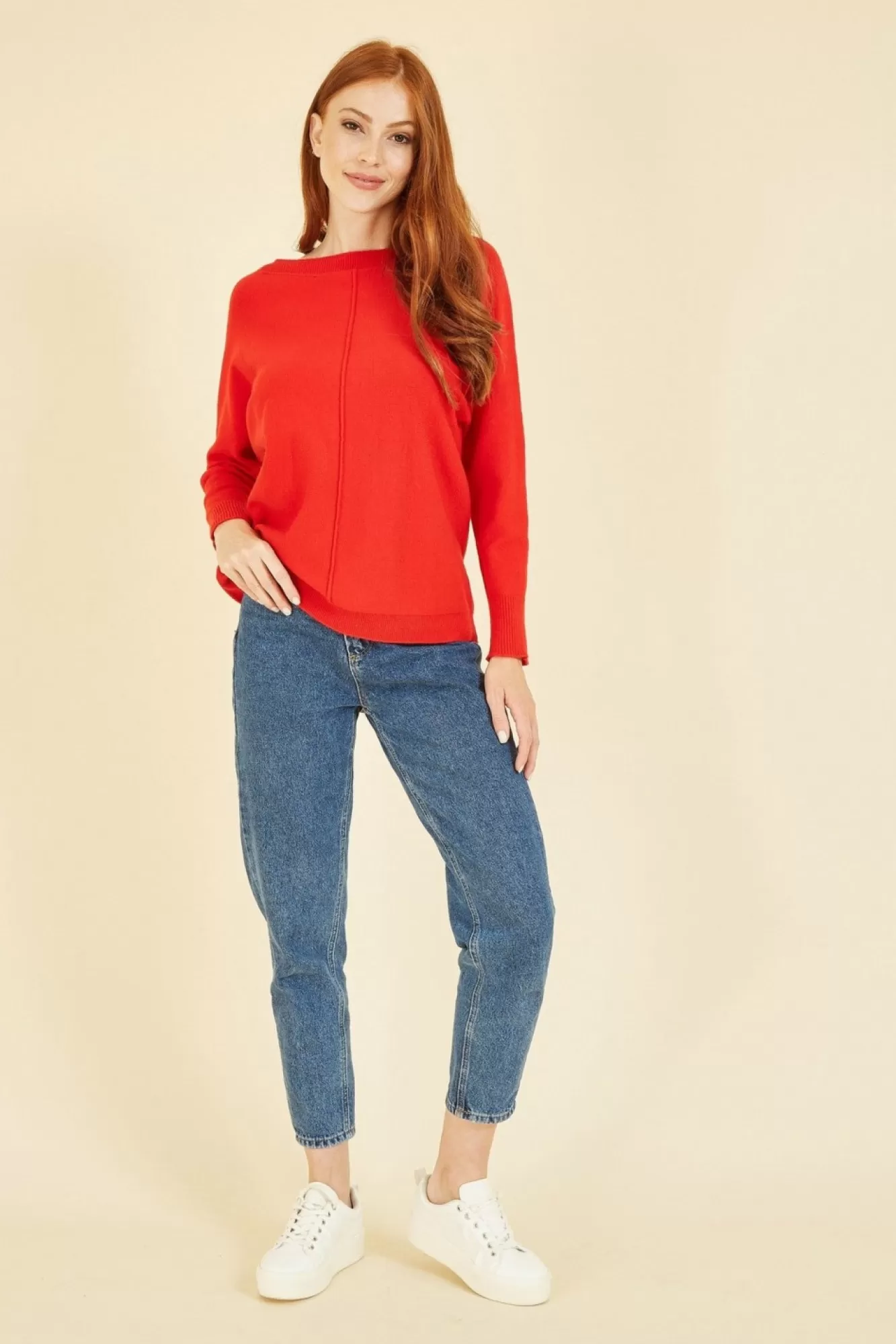 Jumpers^Yumi Relaxed Knitted Jumper Red