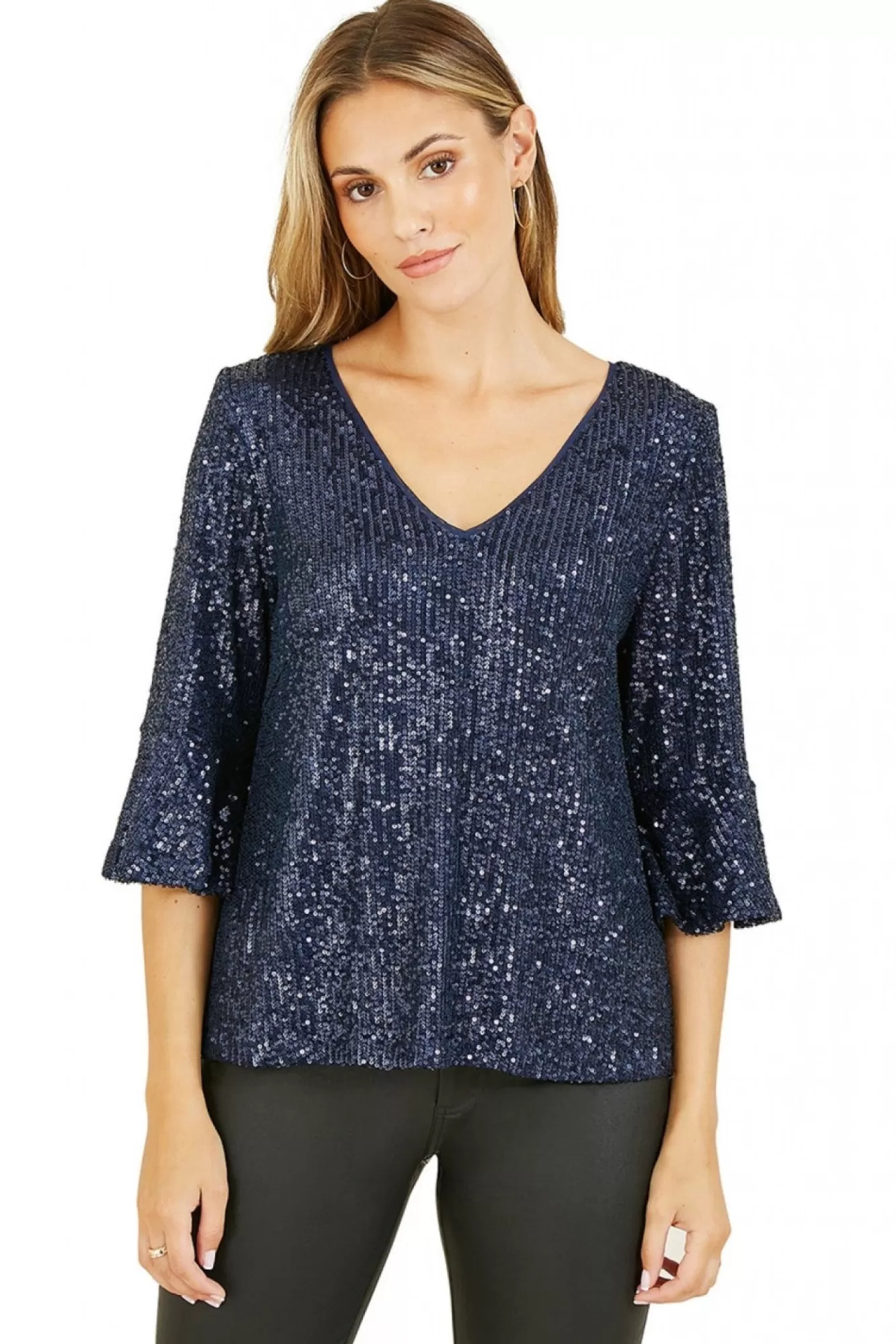 Blouses^Yumi Sequin Relaxed Fit Top Navy