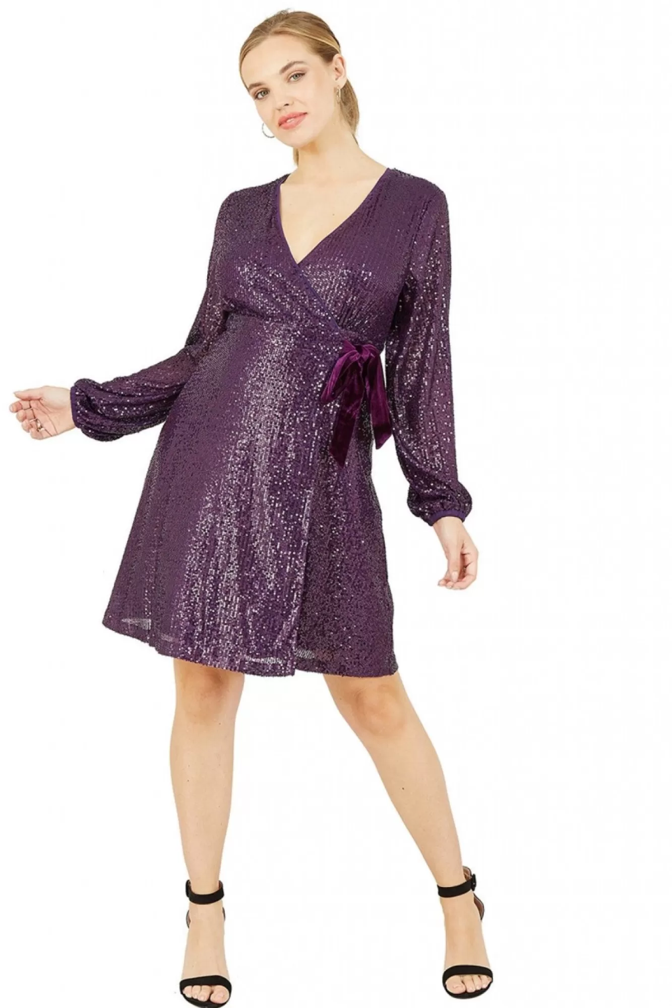 Mini Dresses^Yumi Sequin Wrap Dress With Velvet Tie Purple