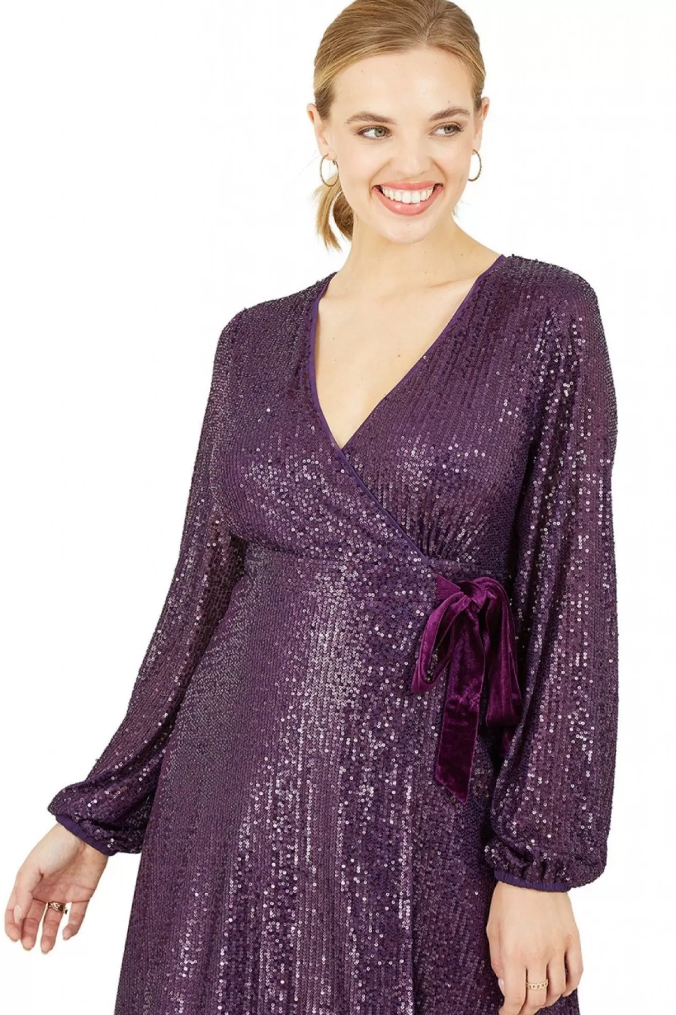 Mini Dresses^Yumi Sequin Wrap Dress With Velvet Tie Purple