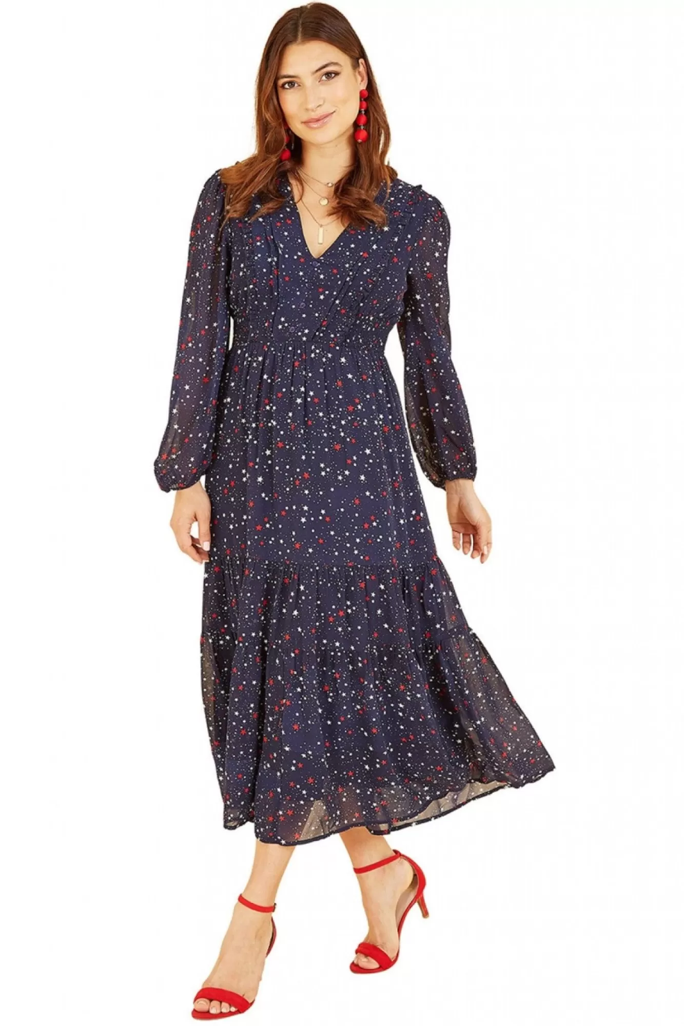 Midi Dresses^Yumi Star Print Long Sleeve Midi Dress Navy