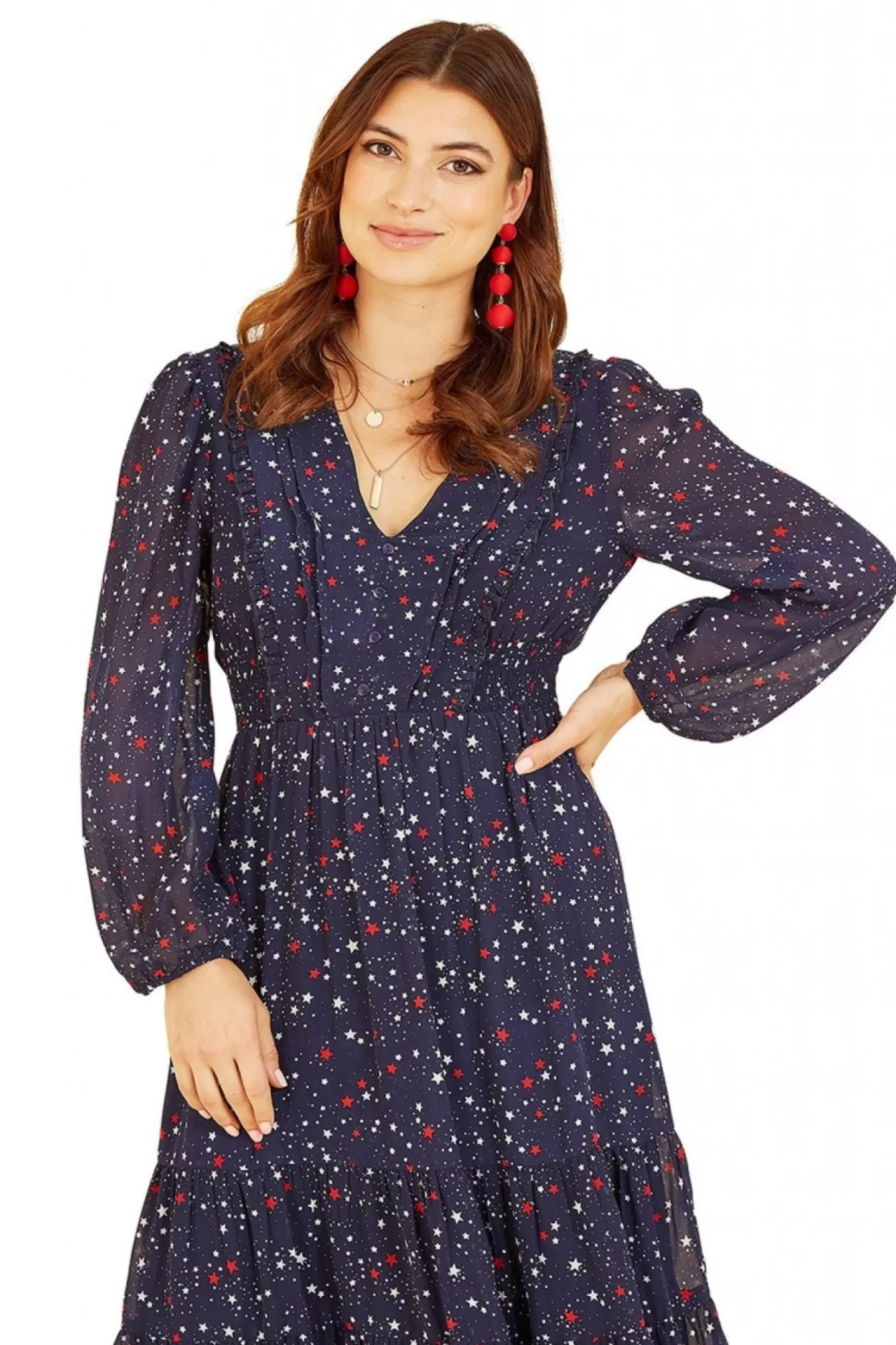 Midi Dresses^Yumi Star Print Long Sleeve Midi Dress Navy